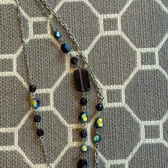 Elegant Multi-Layered Blue, Purple, and Silver Necklace - Picture 5 of 7